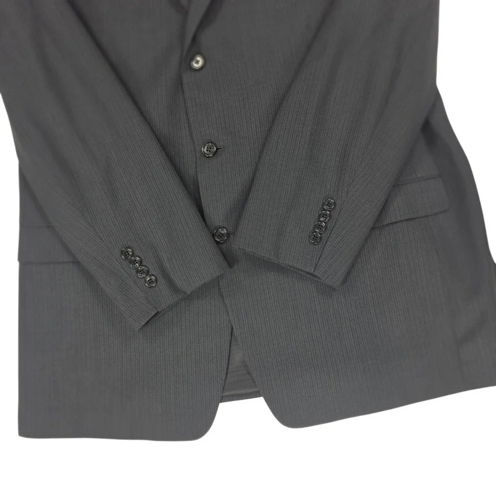 Joseph Abboud Mens 46L Blazer Jacket 100% Wool Grey Self‎ Stripe 3 Button